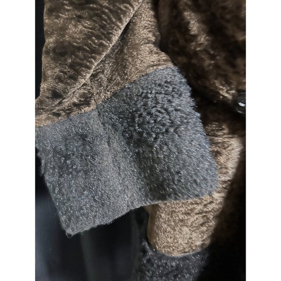 VINTAGE 60'S FAUX FUR COAT BROWN SIMULATED PERSIAN LAMB FAUX TRIM - Picture 7 of 11